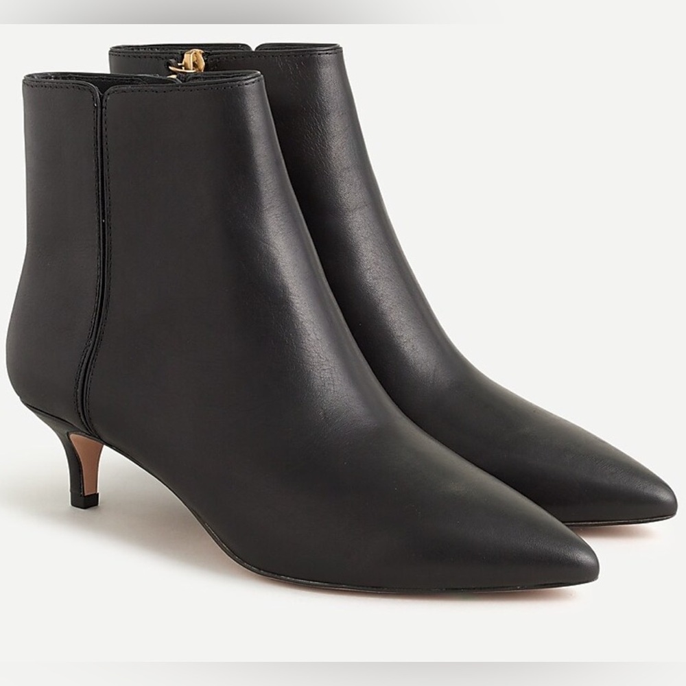 J. Crew black Fiona kitten heel leather bootie NWT